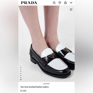 BRAND NEW in box PRADA two toned brushed leather loafers 37.5 black white